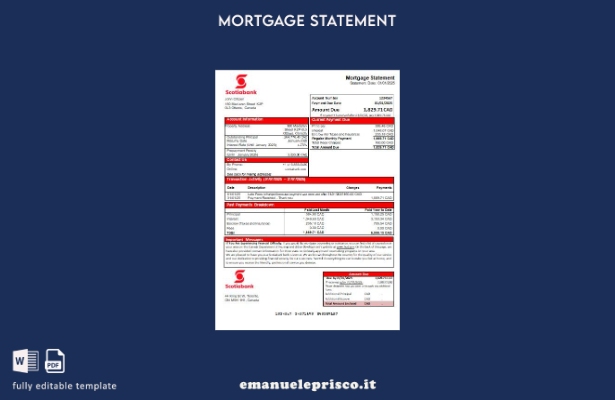 modello di estratto conto mutuo bancario Canada Scotiabank in stile verificato